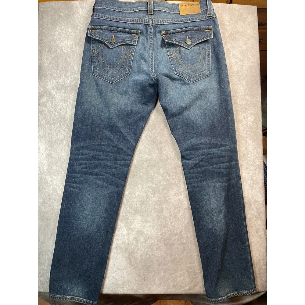 Y2K True Religion Geno Relaxed Slim Jeans Mens 34 Medium Wash Blue Denim